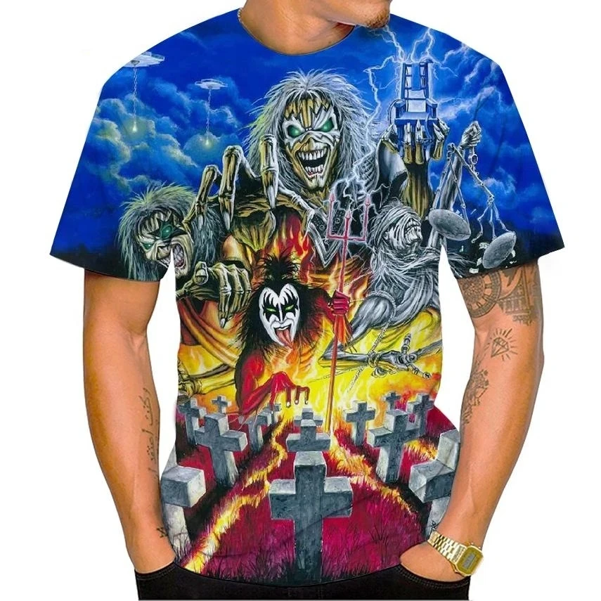 Men's Fashion Skull Print T-Sh - огляд і ціна Streetwear Brand T Shirt