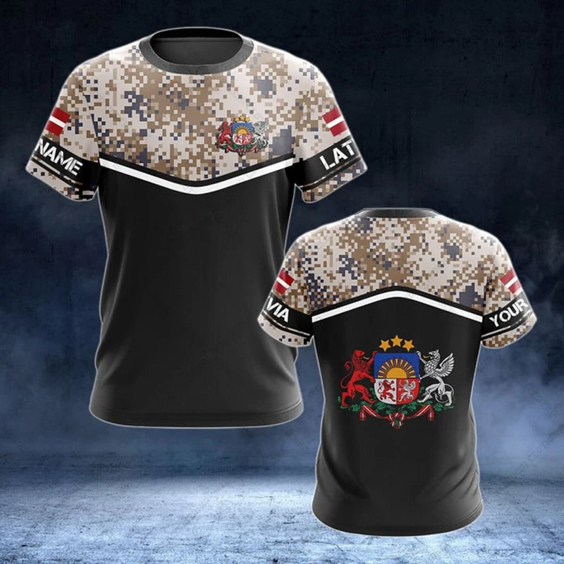 Custom Name Latvia Camouflage  - огляд і ціна Streetwear Brand T Shirt