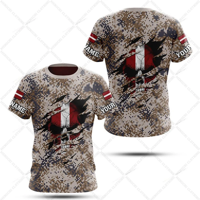 Custom Name Latvia Camouflage  - огляд і ціна Streetwear Brand T Shirt